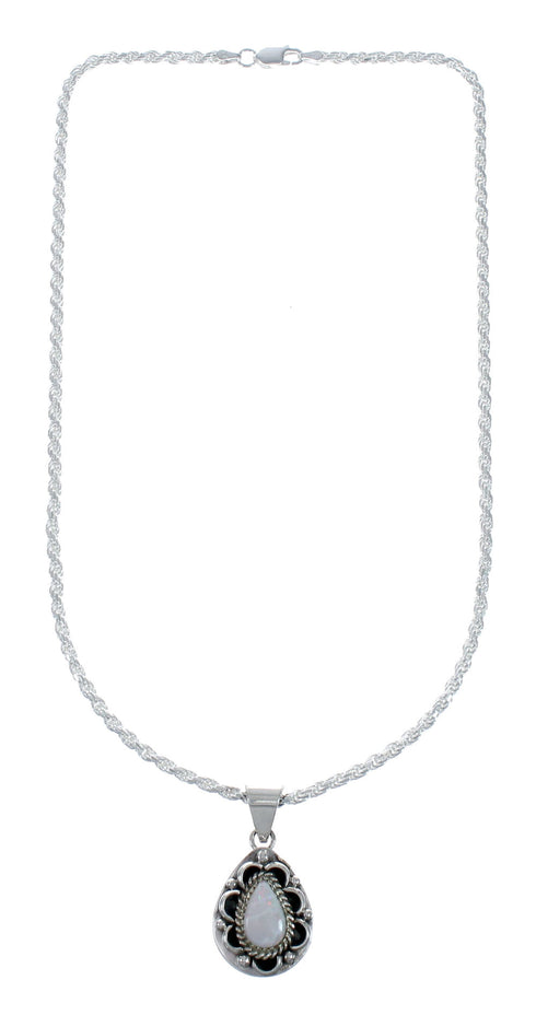 Navajo Authentic Sterling Silver Opal Pendant Chain Necklace X11174